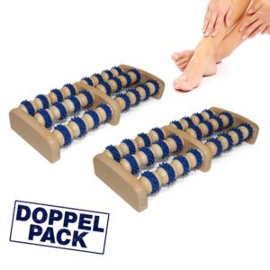 Außer Handel - Fußmassageroller Holz, 6 Rollen, 24 Gumminoppen, Duo-Pack Fussroller, 2 Stück