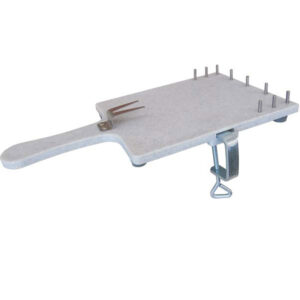 Küchenbrett, Fixierbrett, Frühstücksbrett, aus Kunststoff und Edelstahl mit Haltegabel, Einhandbrett