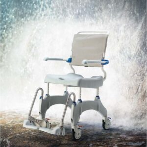 Aquatec Ocean Ergo-5 XL Dusch- und Toilettenrollstuhl, 5'' Räder inkl. Toilettenhalter, Eimer und Softsitz, Schiebeversion, bis 180 kg