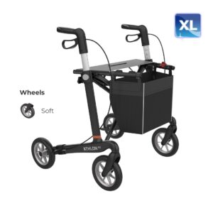 Athlon HD XL Superleicht Carbon-Rollator, HMV, mit PUR SOFT-Reifen, ab 6 kg, Gehwagen mit Einkaufstasche & Stockhalter, Sitzbreite 55cm, XL Version bis 200kg