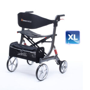 Bescomed Spring XL-L bordeaux Leichtgewicht-Rollator, Rückengurt gepolstert, Sitzhöhe 60cm, Griffe 93-104cm, bis 240kg (inkl. Endmontage)