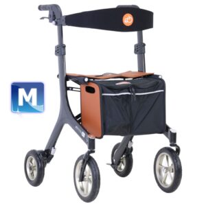 Rollator Carbon F1 mit Echt-Leder Sitz und Einkaufstasche, Größe M, inkl. Rückengurt - Vorführmodell