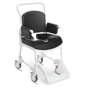 Etac Clean 5 Komfort-Set, Schiebe Dusch- und Toilettenstuhl, 4 arretierbare Räder, Polstersitz & -rücken & -armlehnen, inkl. Beckenhalter & Becken