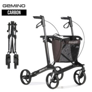 Gemino 30 CARBON Comfort Soft Rollator, nur 5.6 kg und bis 150kg belastbar, extra leichter Premium-Carbon-Rollator mit stoßdämpfender Bereifung