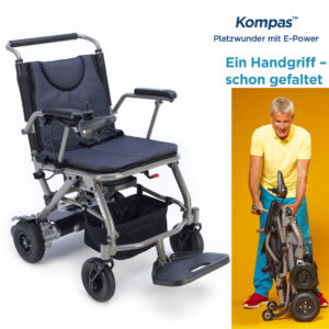 Invacare Kompas, faltbarer Elektro-Rollstuhl, 6 km/h, flugzeugkonforme Lithium-Ionen-Batterie, Anti-Kippräder, einfache Steuerung, bis 115kg (#1117350)
