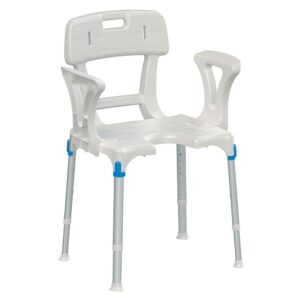 Laguna Duschstuhl mit Rückenlehne + Armlehnen, HMV, inkl. Hygieneausschnitt, schickes Design, 7-fach höhenverstellbar, bis 150kg