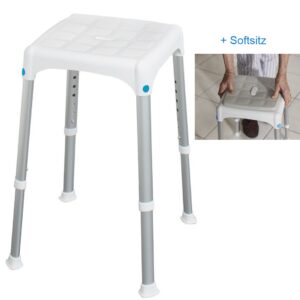 Laguna Duschhocker Eckig inkl. Softsitz, höhenverstellbar, Sitzfläche 30.5 x 30.5cm, Höhenverstellbar 39–54cm, bis 150kg