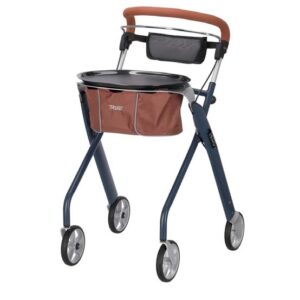 Rollator Let's Dream Limited Edition, Wohnraumgehwagen, Blau-Braun Dekor, nur 55cm breit, nur 6.5kg, Indoorrollator inklusive extra Tasche für Utensilien