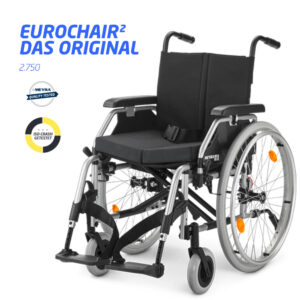 Meyra Eurochair 2 Rollstuhl Leichtgewicht inkl., Sicherheitsgurt, Stützrollen, Stockhalter, Sitzkissen, bis 130kg Personengewicht (#14512)