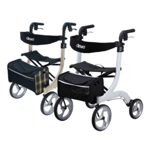 Rollator Drive Nitro, Leichtgewichtsrollator für innen und draußen, mit verschließbarer Gepäcktasche, große Lenkräder, mit Stockhalter, Ankipphilfe, bis 130kg (#2427)