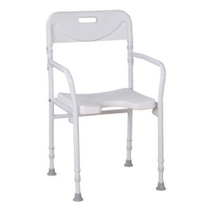 RFM Duschstuhl faltbar mit Armlehnen, Hygieneausschnitt, Höhe verstellbar, ohne Werkzeug faltbar, bis 110kg