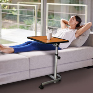 Beistelltisch Classic stabil, Bett-Tisch mit Rollen, höhenverstellbar, Tischplatte braun, HMV, neigungsverstellbar, stabiler Stand, bis 18kg belastbar