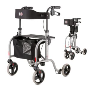 Bischoff & Bischoff Rollator RL Smart ST Leichtgewicht, faltbar, inkl. Tasche + Rückengurt + Stockhalter, nur 7.4kg