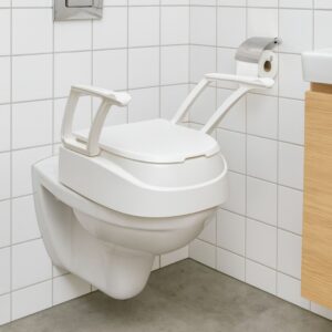 Toilettensitzerhöhung mit Armlehnen QuickTop, bis 130kg, für schnelle Montage und Demontage von oben, 3-fach höhenverstellbar, TÜV-geprüft