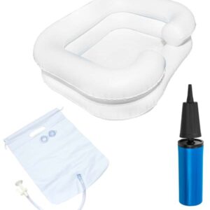 Haarwaschwannen-Set Extra, inkl. Duschvorrichtung und Pumpe, aufblasbare Haarwaschwanne, 2-reihig, mit absperrbarem Wasserablauf und Kopfmulde