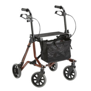 Dietz Taima M Leichtgewicht-Rollator, nur 6,5kg Designrollator in Trendfarbe braun-metallic, inkl. Netztasche, Stockhalter, Ankipphilfe, Lenkungsdämpfer (#1289)