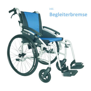 Rollstuhl G-Logic 24, blau, SB 45cm, Begleiterbremse, Gewicht 13,3 kg, faltbar, der ideale Alu-Reise-Transport-Rollstuhl, Klapprücken, Leer-Transportgewicht nur 7.5kg