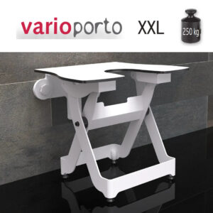 Delficare Varioporto XXL Duschklappsitz, HMV, ohne bohren, Wand-Duschsitz, klappbar, bis 250kg belastbar
