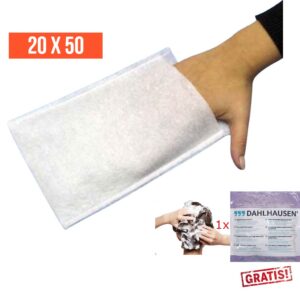 1000 x Waschhandschuhe Einmalgebrauch Dahlhausen (P=20x50 Stück) aus Vlies, 1x gratis Waschhaube ECO inkl. Shampoo und Spülung (waschen ohne Wasser)