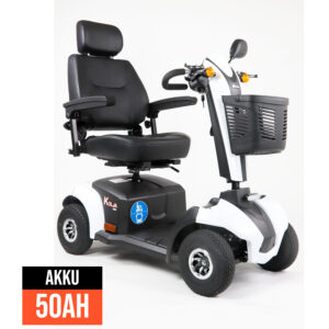 Kolja Elektromobil, ÖPNV Scooter 6 km/h, weiss, Deltalenker und Kapitänssitz, mit verstärktem 50Ah Akku, bis 160kg, HMV
