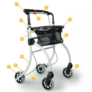 Drive Roomba Wohnungsrollator, Indoor-Rollator, mit Tablett & Stofftasche, weiß, bis 100kg (#1047)