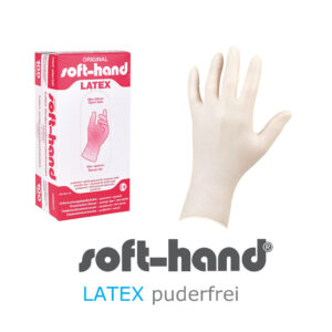 Soft-Hand Latex L, Einmal Untersuchungshandschuhe, puderfrei, angerauhte Oberfläche, doppelt chloriniert, kräftige Qualität, unsteril, P=100 (aktuell nur geringer Bestand verfügbar) (#1116876)