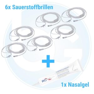 6x Sauerstoffbrille 2,10m lang, für Erwachsene  inkl. Nasalgel (P=20ml)